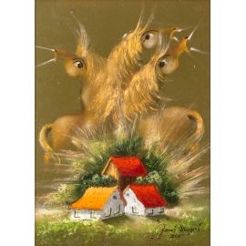 Tri riđa konja i salaši - Janoš Mesaroš - JM-512