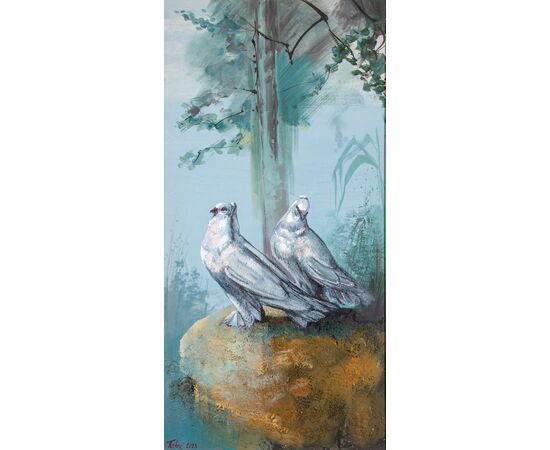 Dva bela goluba u prirodi - Dragan Petrović Pavle - DPP-589
